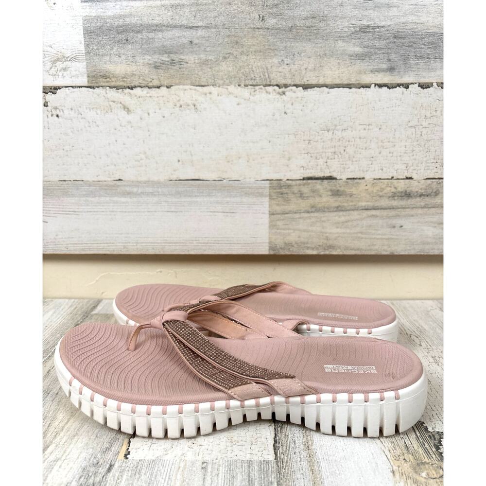 Skechers Womens 11 Pink Platform Thong Slip On Comfort Beach Sandals